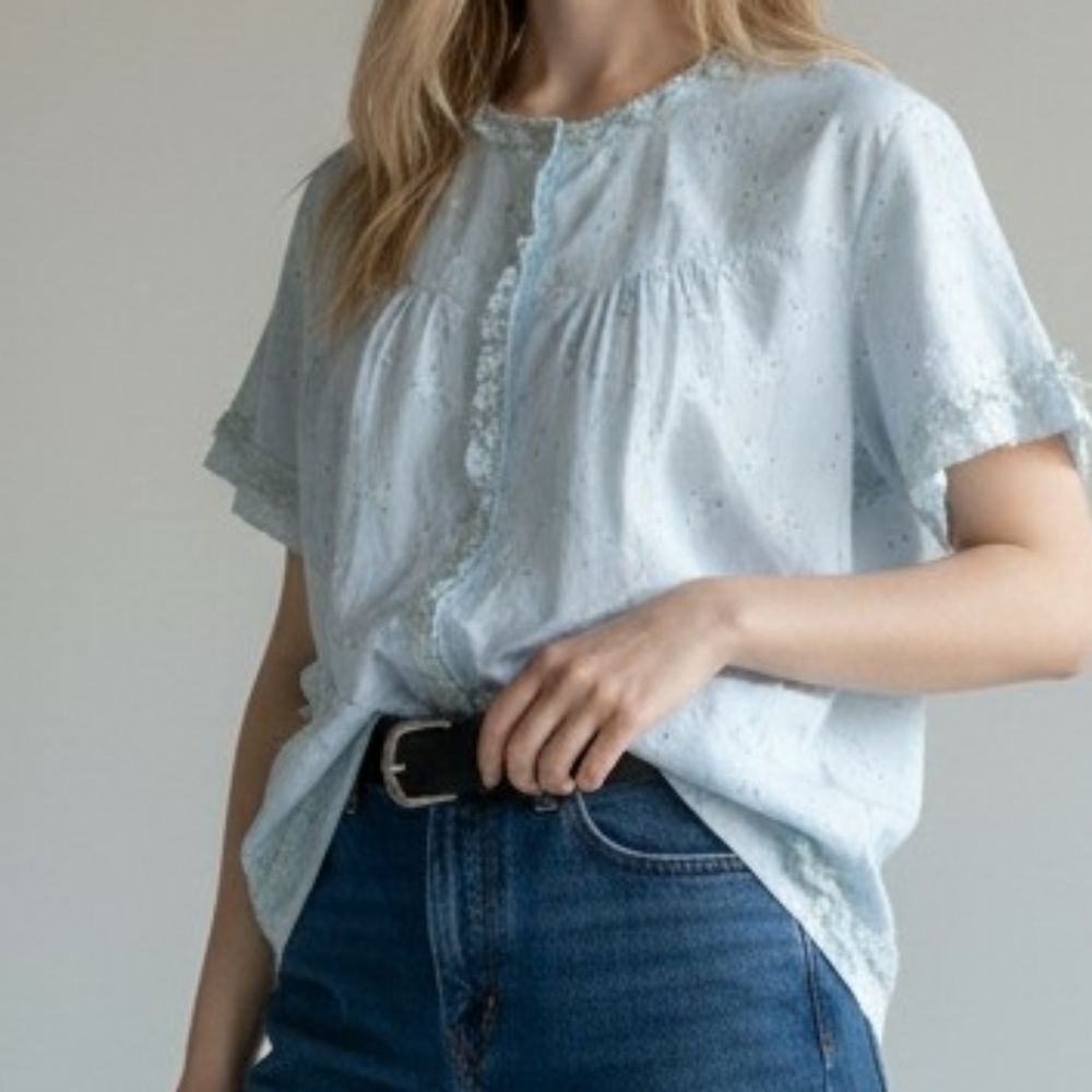 Vintage Light Blue Floral Frilly Night Shirt